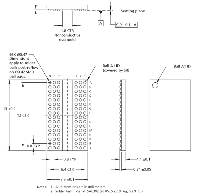 Mechanical Drawing - Zentel A3F8GH40BBF-KD 8Gb DDR4 SDRAM